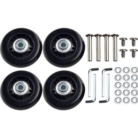 Lot de 4 roues de rechange pour bagages de 54 mm et 64 mm avec essieux et outils, roues silencieuses en caoutchouc pour réparation de valises et sacs à roulettes (60 x 24 mm) (1/5)