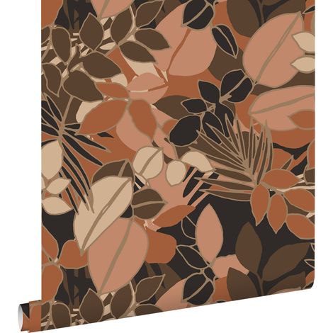papier peint feuilles rose terracotta, marron et noir - ESTAhome (1/5)