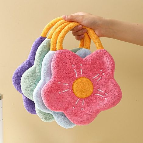 Set di 4 graziosi asciugamani da appendere, morbidi e assorbenti asciugamani in pile di corallo con anelli, asciugamani per asciugare le mani per la cucina e (1/4)