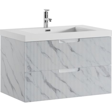 Badplaats – Meuble de salle de bain Thermis 80 cm – Lavabo en marbre artificiel – Meuble MDF avec 2 tiroirs soft-close – Dimensions 592x474x500mm