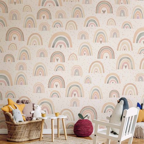 Papier peint photo - Arc-en-ciel et cœurs (1/5)