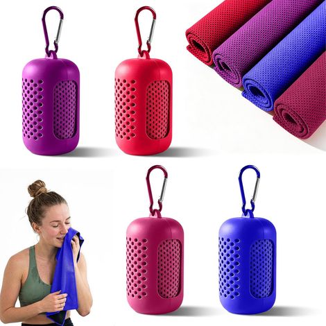 Lot De 4 Serviettes Rafraîchissantes Microfibre - Séchage Rapide - Sport Yoga Fitness - 30x80 cm - Étui Silicone - Multicolore (1/5)
