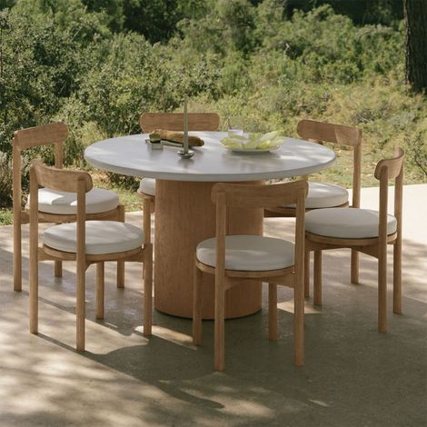 Set de mesa redonda Ø120 cm en cemento Sharpay y 6 sillas de jardín en madera de acacia Nualis SKLUM        (1/5)