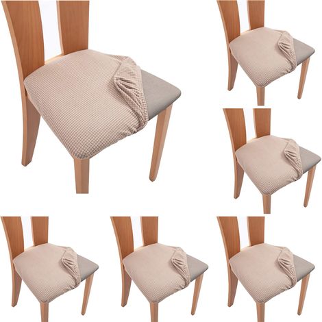 Funda para silla de cocina y comedor, color caqui, antiincrustante, elástica, curvada, 6 uds. (1/3)
