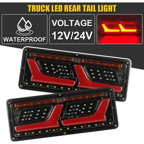 Komplettset (links + rechts) LED-Rückleuchten 12V–24V mit dynamischem Blinker und Neon-Effekt, 32 × 13 cm, für Bus, Lkw, Sattelz