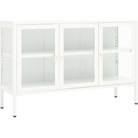 Aparador cómoda cómoda armario mueble organizador cocina salón salón 105 x 35 x 70 cm acero y cristal blanco 020030192 (1/5)