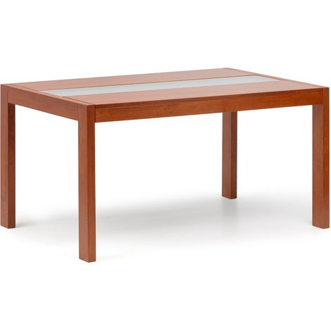 Mesa Comedor Madera y Cristal 145x90x75cm acabado color cerezo (1/5)