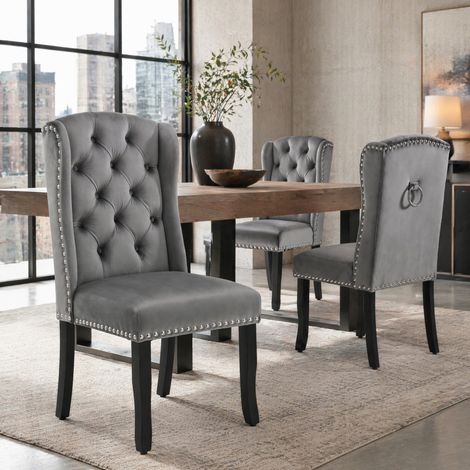 Sillas de comedor lote de 2 de terciopelo con patas de roble, gris DESVIAE (1/5)