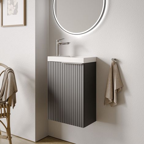 BERNSTEIN - Meuble vasque Anthracite mat strié de salle de bain 40x46x62cm (LxPxH) 2 tiroirs, Poignées Chrome - TIM40 Chrome, Anthracite mat strié