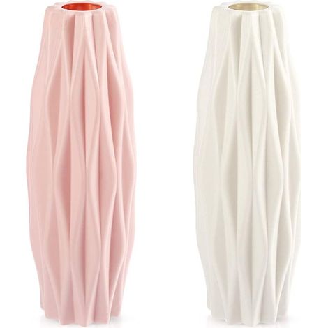 Vases Nordiques, Léger, 2 Pièce Décoration de la Maison Pot de Fleurs, Vases de Fleurs Imitation Céramique en Plastique, Vases séchées (Rose,Blanc) (1/5)