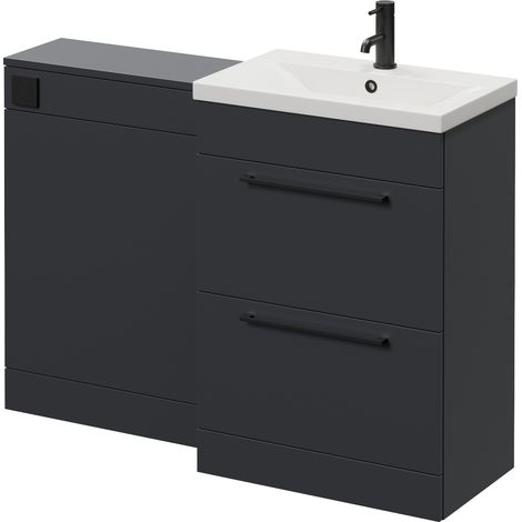 Napoli 390 Cento Gloss Grey 1200mm 2 Drawer Vanity Unit Toilet Suite with Glide Basin - 1200mm - Matt Black 320mm HandleWithout Kingston Toilet Pan