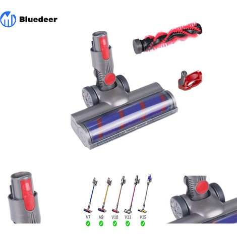 Bluedeer – Brosse turbo pour aspirateur Dyson V7 V8 V10 V11 V15 – Rouleau souple avec éclairage LED – Nettoyage moquettes et parquets