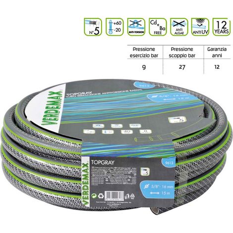 Tubo da Giardino 5 Strati Antitorsione TopGrey – Ø 5/8" – Rotolo 50 m (1/2)