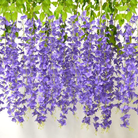 12 Pièces Artificielle Fleurs Faux Wisteria Vigne Plantes Suspendues Plastique, Romantique Glycine Fleurs, Romantique Glycine pour Maison, Mariage, Jardin, Décoration Murale, Fête (Violet) (1/5)