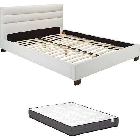 Letto 160 x 200 cm Similpelle Bianco + Materasso - FAUSTIN (1/5)