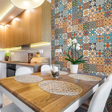 Sticker Mural Carrelage Adhésif Cuisine et Salle de Bain Carrelages Azulejos - 24 Sticker Tiles de 15x15 cm (1/5)