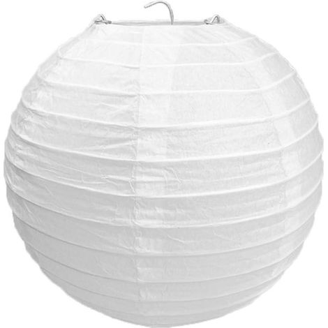 1 Abat-jour Blanc rond en papier de bambou nervure (1/5)