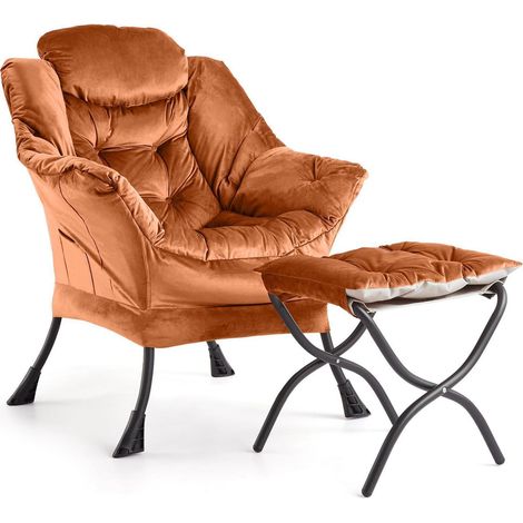 Loungesessel mit Ottomane, großer Lesesessel, klappbare Fußstütze, orange (1/5)