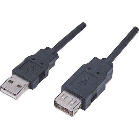 Manhattan USB-Kabel USB 2.0 USB-A Stecker, USB-A Buchse 1.80 m Schwarz vergoldete Steckkontakte, UL (1/5)