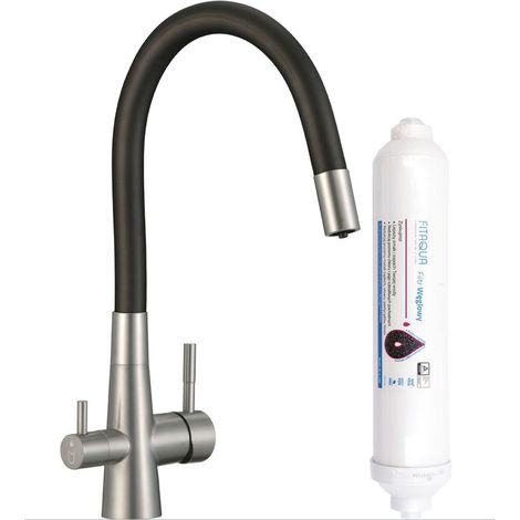 Rubinetto cucina con bocca flessibile e sistema di filtraggio acqua – 2 leve, acciaio spazzolato e design moderno (1/3)