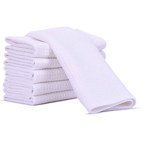Torchons de séchage à vaisselle, torchons de cuisine en microfibre super absorbants à séchage rapide à tissage gaufré, lot de 6 chiffons de nettoyage pour bar (blanc, 30 cm x 30 cm) (1/5)