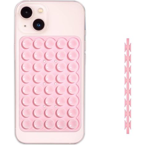 Silicone Double Face Support de Téléphone à Ventouse, Amovible Porte Téléphone Voiture Mains Libres Suction Phone Holder Polyvalent pour Appareils Mobiles en Verre Miroir (Rose) (1/5)