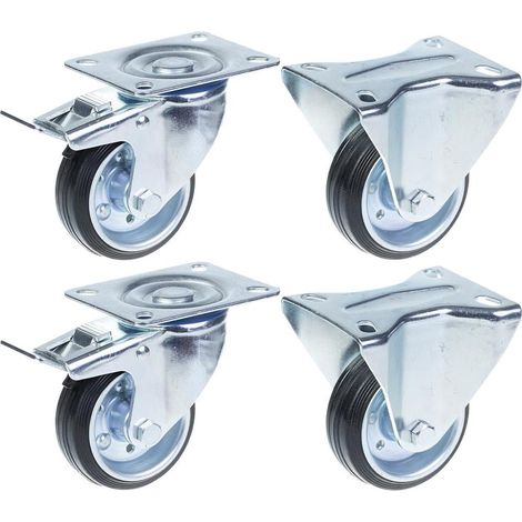 XEPHO Roulettes de 80 mm (3") avec pneus en caoutchouc, frein et fixation, capacité de charge de 280 kg, lot de 4 (1/5)