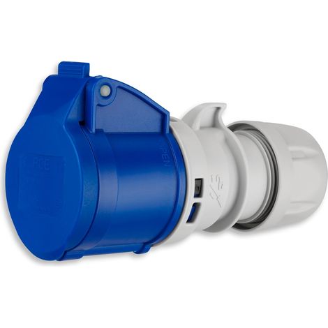 Prise CEE 16A - 1 Pièce - Polyamide Bleu - IP44 230V - Camping Bateau Industrie - 53x58x133 Mm (1/5)