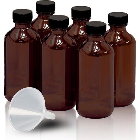 Bouteilles en verre ambré de 57 ml pour extrait de vanille - Rondes - Anti-fuite - Avec bouchons - Entonnoir - Idéal pour les extraits faits maison et les huiles essentielles (1/5)