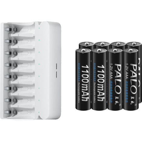 Piles AAA Rechargeables, Capacité de 1100mAh, Chargeur Rapide Compatible, 8 batterie 1 chargeur (1/2)