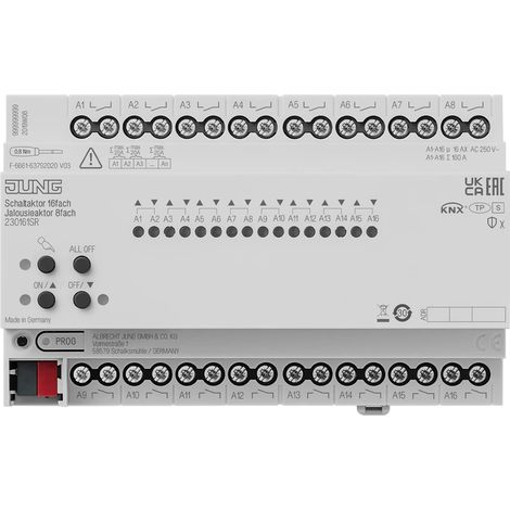 Jung KNX Actuador de conmutación 16 veces, KNX Actuador de persiana 8 veces, REG, 8 TE, Secure 23016 1S R