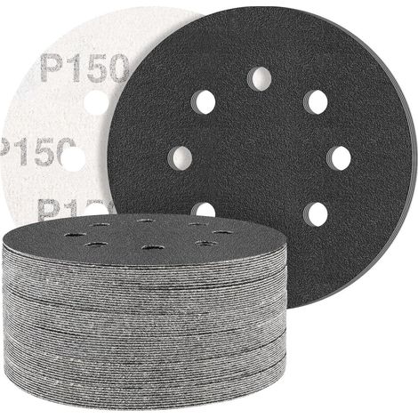 Schleifpapier 125mm Klett 150 Körnung, 50 Stück, 8 Loch, Nass/Trocken, für Metall & Auto (1/5)