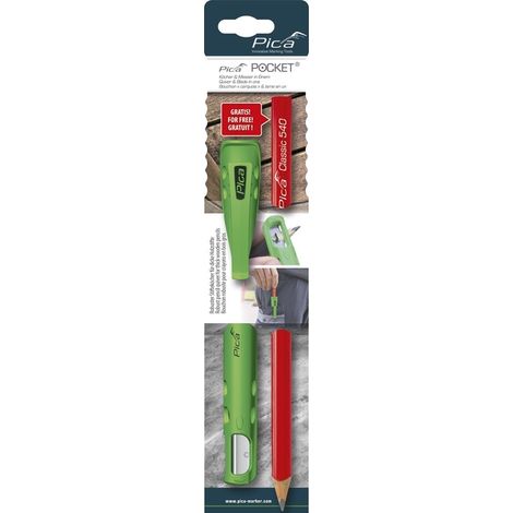 Crayon de charpentier PICA avec porte-crayon – Affûtage rapide avec lame en acier – Compatible avec tous les crayons en bois