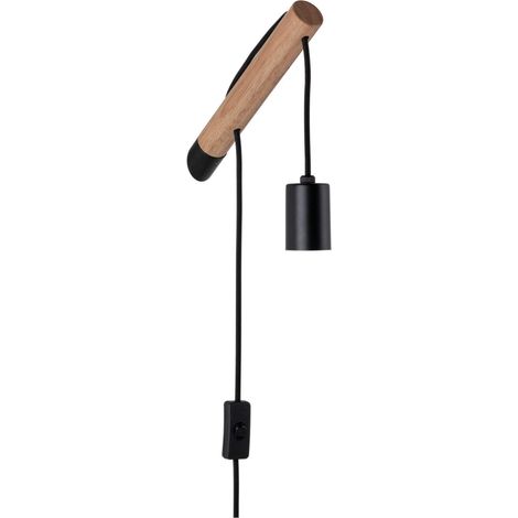 Applique Kian max. 40 watts Lampe de lecture murale Bois, Noir Liseuse Métal, Bois lampe murale E27 (1/5)