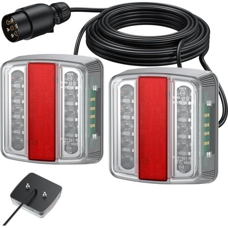 Feux Arrière Remorque Feux de Remorque Montage à Vis Câble de 7,5m 7 Broches 18 LEDs Super Claires avec E Mark E11 pour La Circulation Routière pour Camping-Car Camion Poids Lourd Tracteur (1/5)