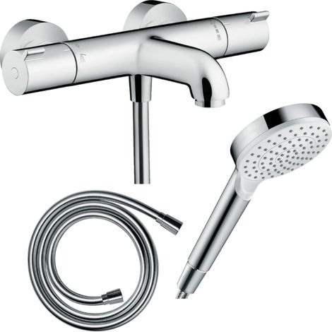 Pack mezclador termostático de baño HANSGROHE Ecostat 1001CL + flexo Isiflex + rociador Vernis Blend 100 EcoSmart 1jet cromado