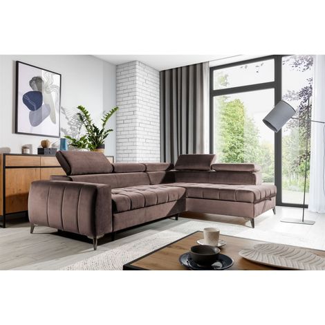 Ecksofa Schlafsofa Sofa AGNESA Stoff Salvador Braun Ottomane Rechts (1/5)