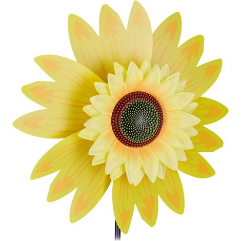 Relaxdays Windrad Blume, Deko Sonnenblume, für Kinder, für Balkon, Terrasse und Garten, Gartenstecker, 70 cm hoch, gelb (1/5)