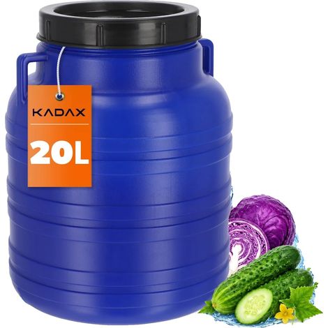 Barril de plástico, capacidad de 20 L, material HDPE seguro, dimensiones 30 x 36,5 cm, asas ergonómicas, probado para contacto con alimentos. (1/5)
