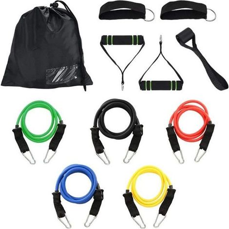 11pcs Bande de Résistance Set, Bandes de Fitness Elastiques Kit avec Crochet de Porte et Sangle de Cheville pour Pieds et étui de Tr (1/4)
