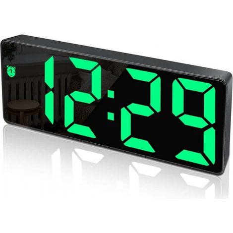 Digital Alarm Clock, Large LED Display, Mirror Clock with Snooze Function and USB Charging Connection, Adjustable Brightness Alarm Clock, Suitable for Bedroom, Office (1/4)