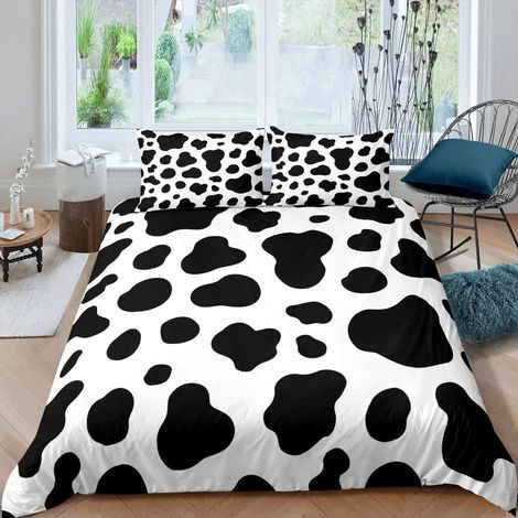 Ensemble de Housse de Couette Motif Vache Ensemble de literie imprimé Vache 200x200cm Simple Moderne Art Abstrait Ensemble de lit Motif Animalier Noir et Blanc décor pour Les Enfants Adolescents - 200 (1/5)