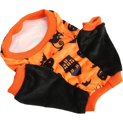 T-shirt citrouille pour chien ou chat, motif chauve-souris et maison, en peluche douce et élastique, idéal pour Halloween. Déguisement pour petits chiens et chats (taille S). (1/5)