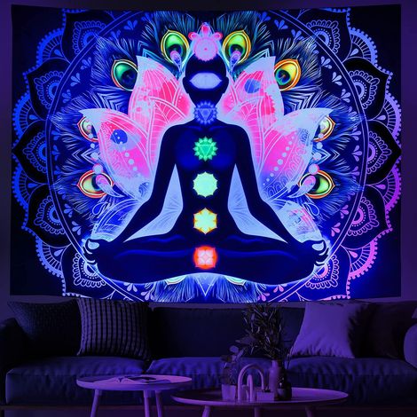 (100x150cm) Wandteppich mit sieben Chakras, Yoga-Meditationsteppich