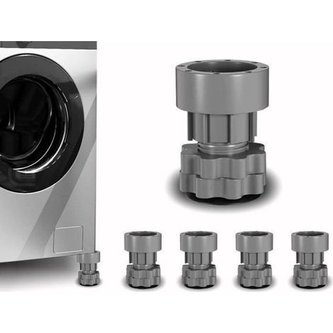 Rehausseur pour machine à laver - Lot de 4 - Rehausseur réglable en hauteur - Tapis anti-chocs pour machine à laver - Gris (1/4)
