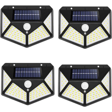 Lampe Solaire Extérieur, 100 LED Lumiere Solaire Exterieur Etanche Eclairage Extérieur avec Détecteur de Mouvement Lampe de Sécurité Spot Solaire Exterieur sans Fil lampe mural pour Jardin - 4Pack
