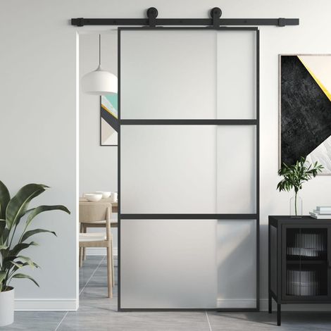 Design In – Porte coulissante intérieure noir 102,5x205 cm – Verre trempé 5 mm – Aluminium – Mécanisme tampon pour coulissement silencieux - CFW25077 (1/5)