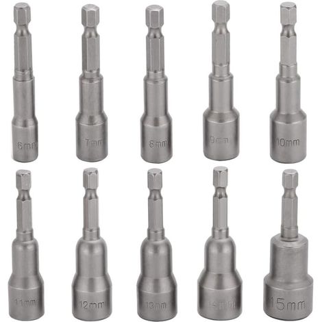 10 Schlagbohrer (6–15 mm), magnetisches Sechskantbohrer-Set, magnetisches Würfelset, 1/4"-Sechskantwürfelset