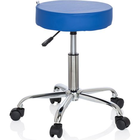 Hocker / Drehhocker / Arbeitsstuhl OPERATOR II Kunstleder blau Chrom hjh OFFICE (1/5)
