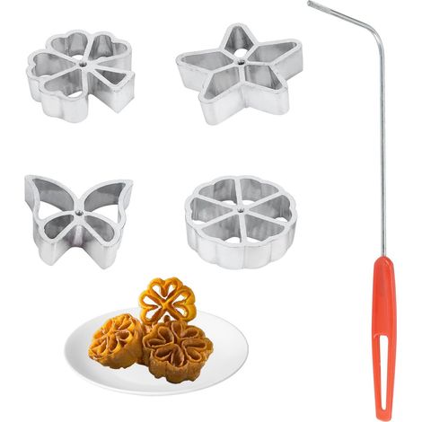 Hausgemachtes schwedisches Rosetten-Waffeleisen-Set, 4er-Set schwedische Rosetten-Waffeleisen, Keksform-Set mit 4 Aluminium-Waffelformen mit austauschbaren Köpfen (1/5)